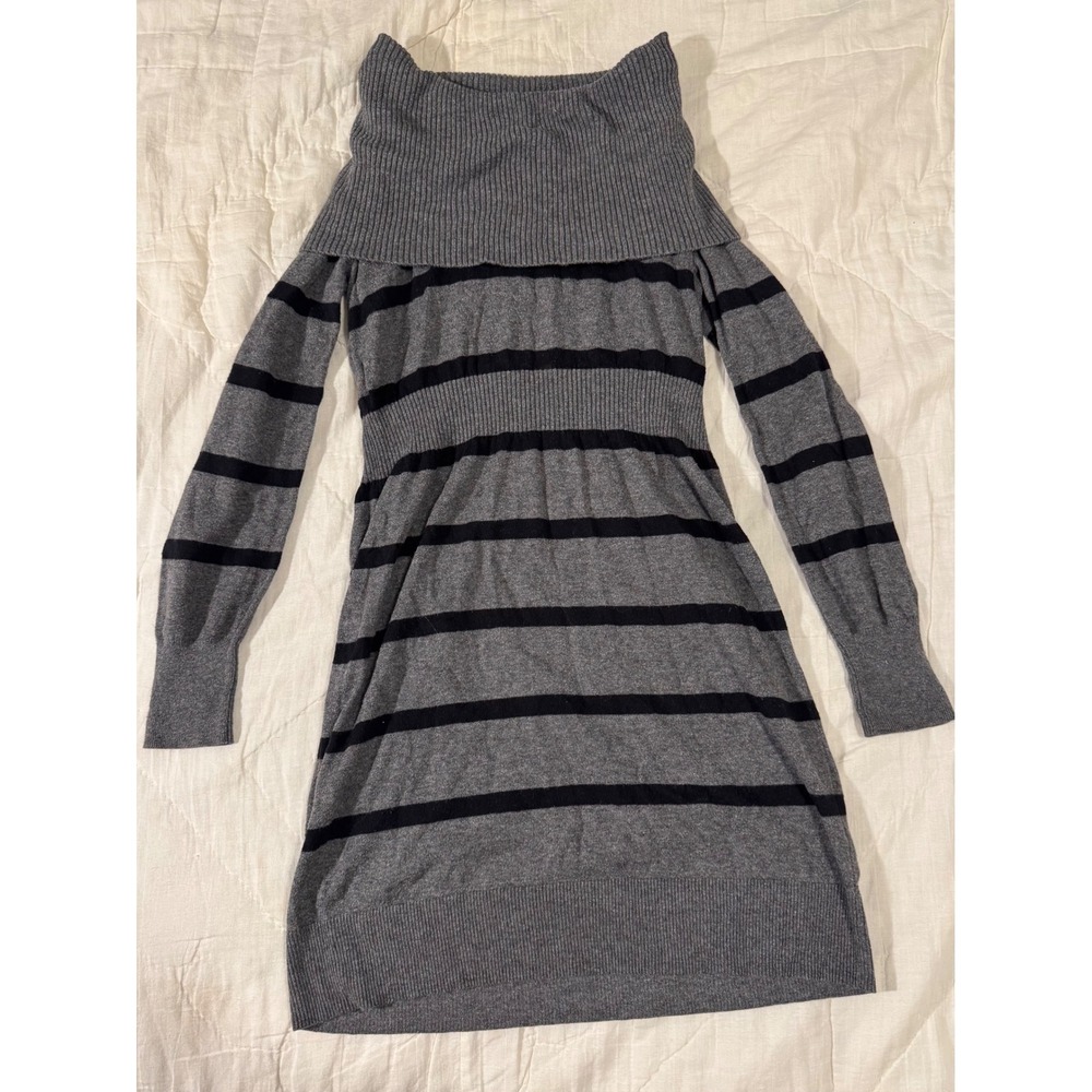 Old Navy Gray Black Striped Off The Shoulder Ribbed Knit Sweater Dress Small